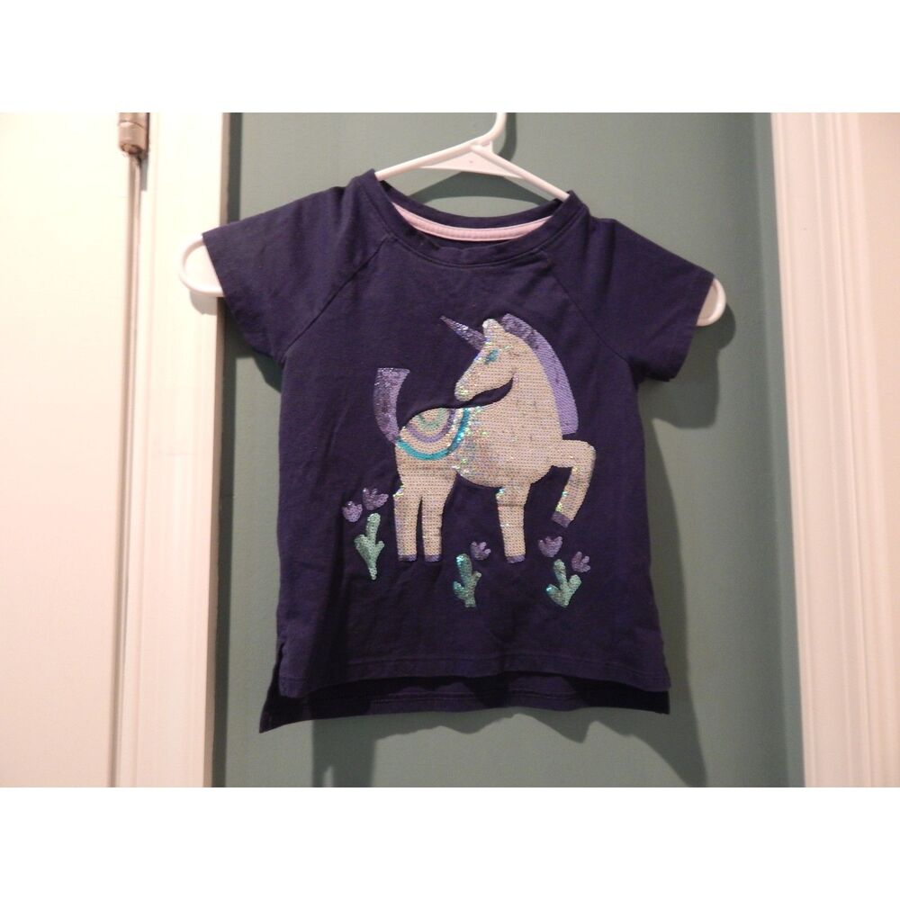 Cat & Jack Toddler Girls 4T Navy Blue Sequin Unicorn Graphic Hi Low T-Shirt
